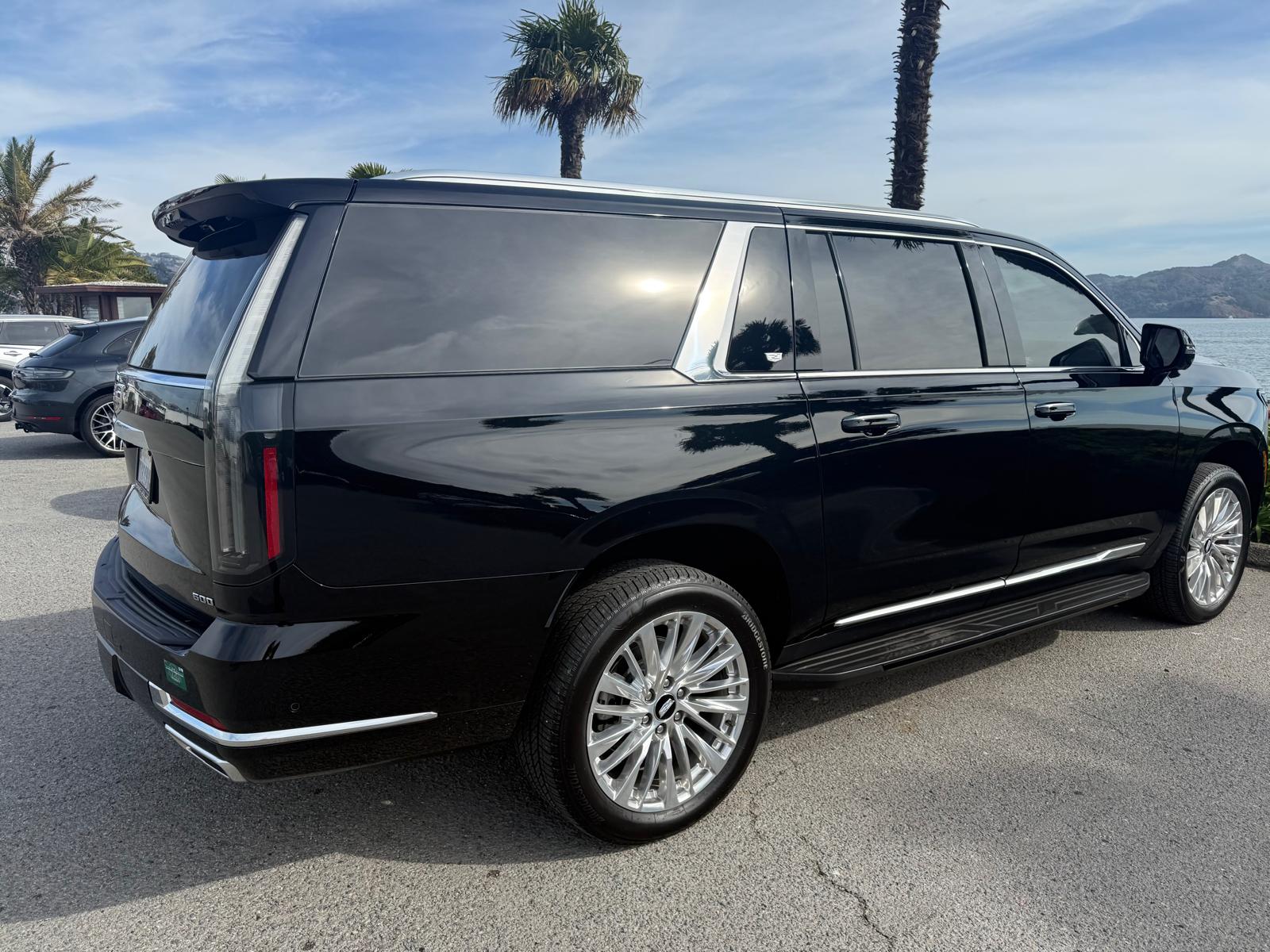 Black Cadillac Escalade ESV photographed near the San Francisco waterfront