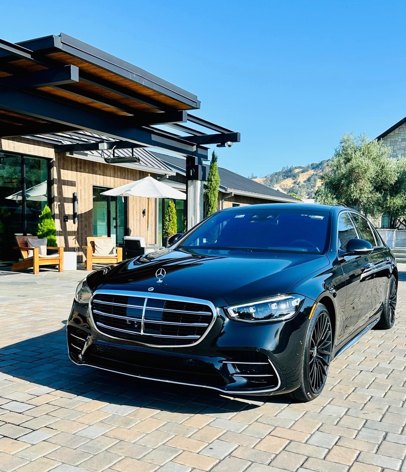Black Mercedes-Benz S-Class at a Wine Country property