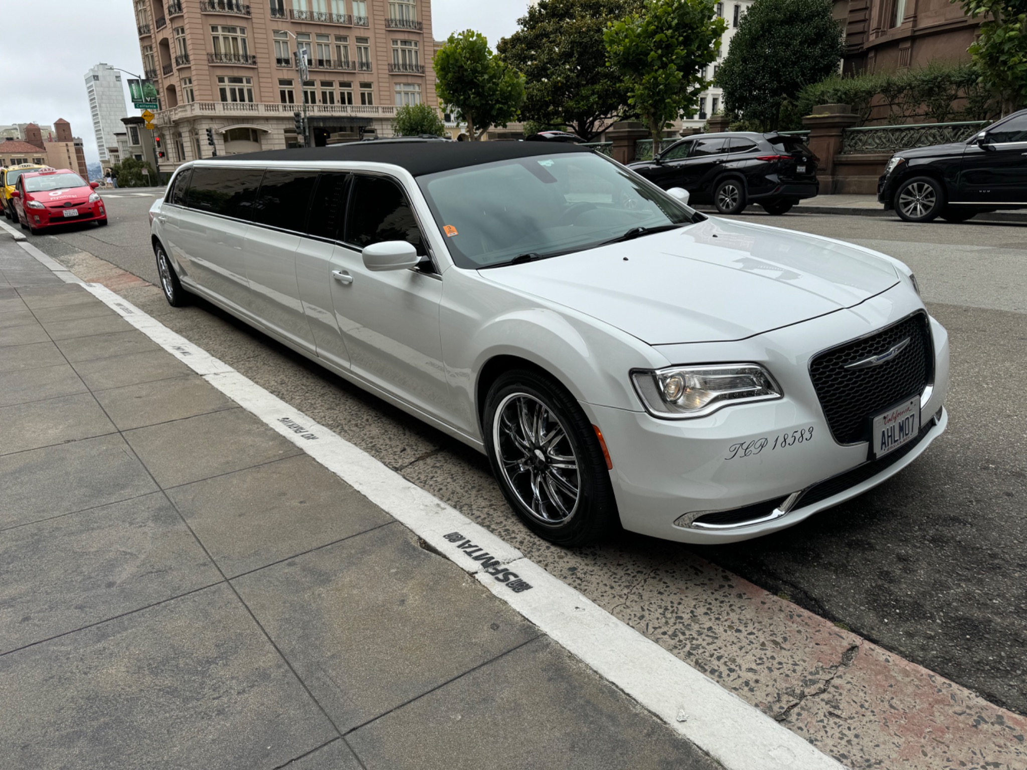 White stretch limousine on a San Francisco street